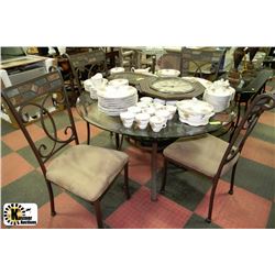 METAL AND GLASS TABLE WITH 4 CHAIRS