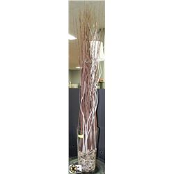 CLEAR GLASS FLOOR VASE W/TALL DECORATIVE STICKS