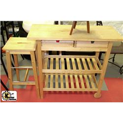 PINE TEA CART WITH STOOL