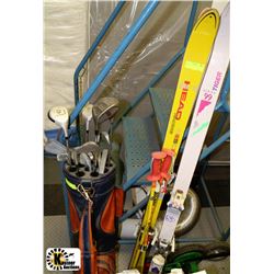2 PAIRS OF SKIS WITH GOLF CLUBS***