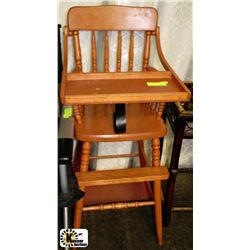 VINTAGE WOODEN CHILDRENS HIGH CHAIR