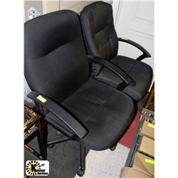 TWO GREY AND BLACK HYDRAULIC LIFT OFFICE CHAIRS