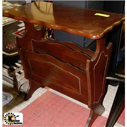 VINTAGE WOOD MAGAZINE RACK END TABLE