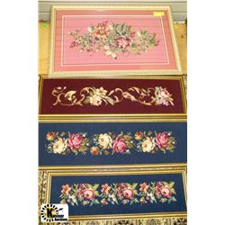 ESTATE COLLECTION OF 4 NEEDLEPOINT FRAMED PICTURES