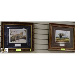 2 FRAMED JUNGLE PICTURES INCL ELEPHANT &LEOPARD