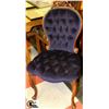 Image 1 : VINTAGE WOOD CARVED BLUE FABRIC SIDECHAIR