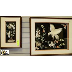 PAIR OF SHELL INLAY ORIENTAL BIRD PICTURES