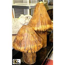 PAIR OF HAND MADE CHAINSAW MUSHROOM CARVINGS