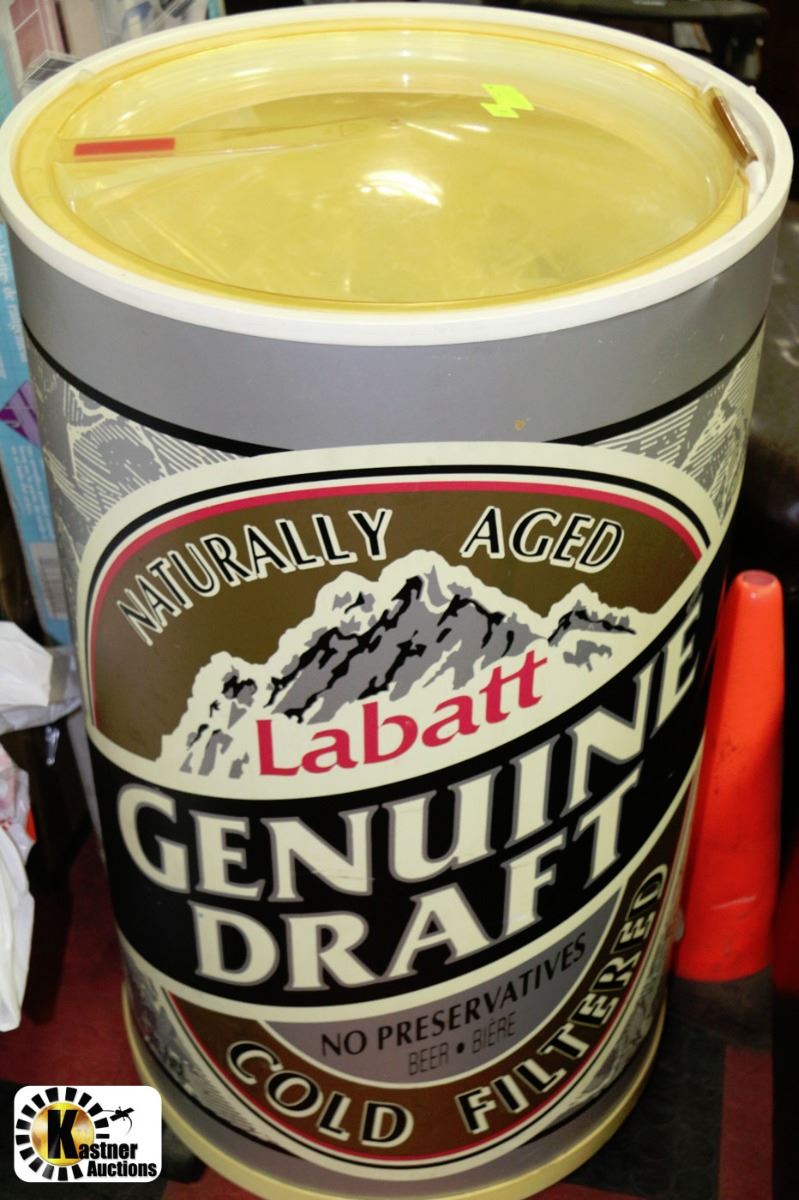 LABATT GENUINE DRAFT BEER COOLER WITH LID ON WHEEL