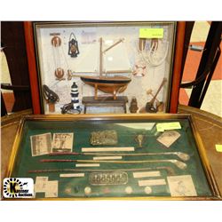 SHIP AND POOL 3-D SHADOWBOX WALL HANGINGS X2