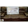 Image 2 : NEW BROWN LEATHERETTE RECLINING SOFA AND LOVE