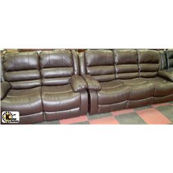 NEW BROWN LEATHERETTE RECLINING SOFA AND LOVE