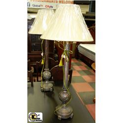 PAIR OF STICK BUFFET LAMPS WITH SHADES