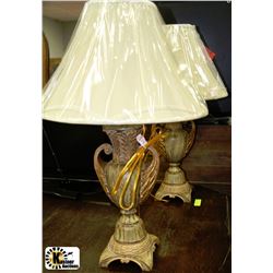 PAIR OF BRONZE COLOR TABLE LAMPS WITH SHADES