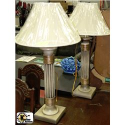 PAIR OF PILLAR STYLE TABLE LAMPS WITH SHADES