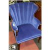 Image 1 : VINTAGE WOOD FABRIC BLUE WINGBACK PARLOR CHAIR