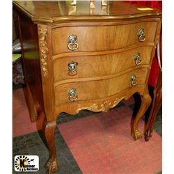 VINTAGE WOOD CARVED BALL & CLAW 3 DRAWER NIGHT