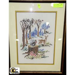 CIRCA 50'S PETIT POINT FRAMED PICTURE OF A  DEER