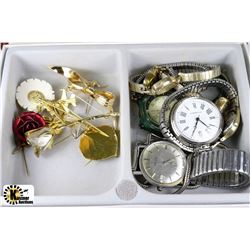 ESTATE BOX WITH VINTAGE BULOVA,TIMEX,OMEGA WATCHES