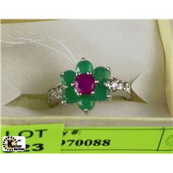 #1-.925 SILVER NATURAL RUBY,EMERALD &CZ RING