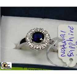 .925 STERLING SILVER NATURAL SAPPHIRE & CZ RING