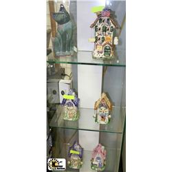 5 CERAMIC HOUSE ORNAMENTS WITH CAT ORNAMENT