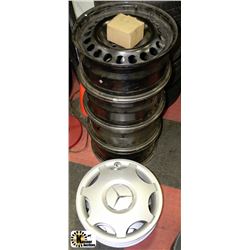 LOT OF 4-16" BLACK STEEL MERCEDES RIMS COMES WITH