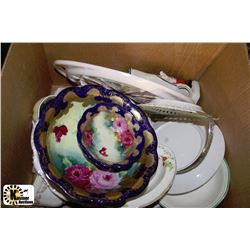 ESTATE BOX OF CHINA AND HANDPAINTED BOWLS