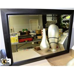 BLACK WOOD FRAMED BEVELLED MIRROR -