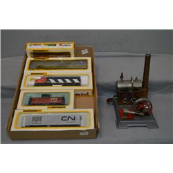 Vintage small Wilesco steam engine and a selection of Bachmann HO scale trains including lighted die