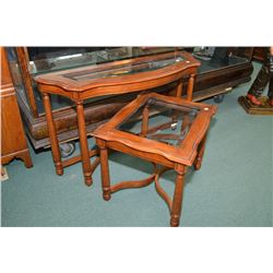Modern console and end table with reeded supports and bevelled glass inserts