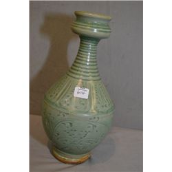 Celadon glazed baluster table vase, purportedly 18th century 11  in height