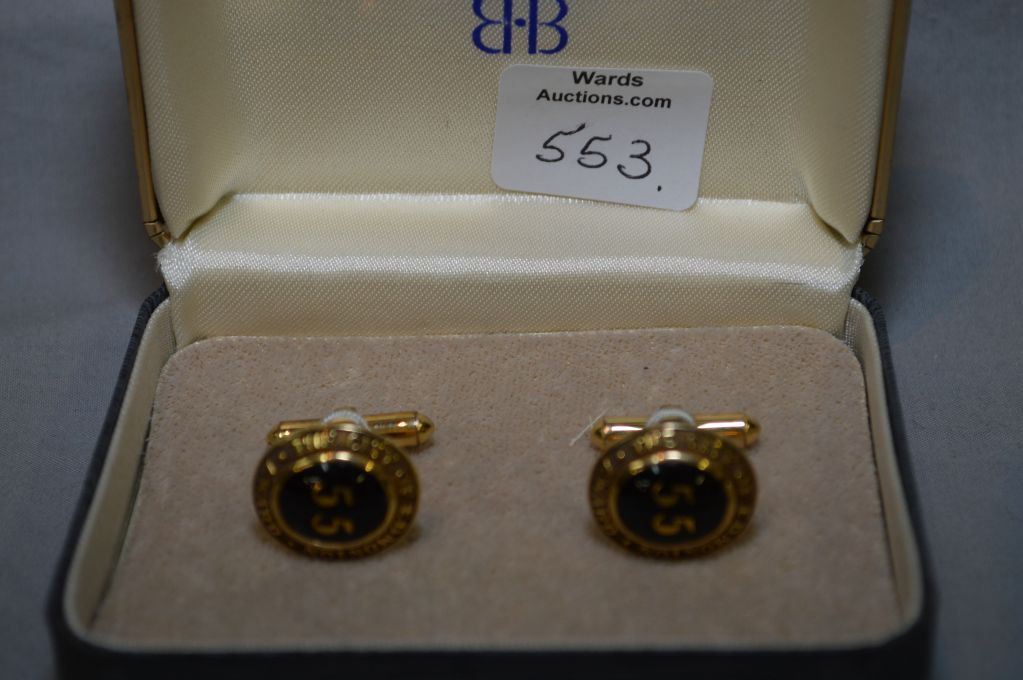 Pair of gent's Birks 10kt yellow gold and enamelled "City of Edmonton
