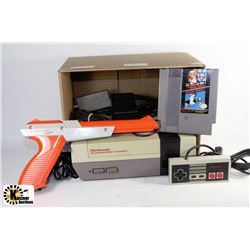 NINTENDO CONSOLE W/ALL CORDS, LIGHT GUN,