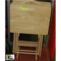 4 WOODEN ENTERTAINMENT TABLES WITH STAND