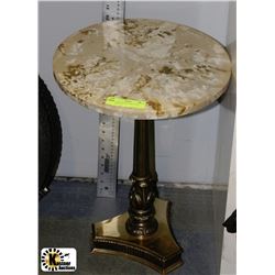MARBLE TOP END TABLE WITH BRASS BASE