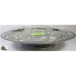 LARGE STAINLESS STEEL & GLASS PARTY TRAY SET