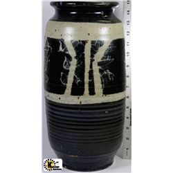 15" TALL  HEAVY BLACK & BROWN STONEWARE VASE