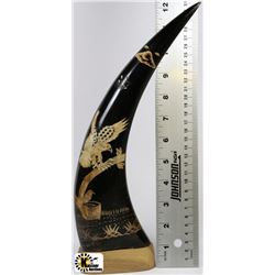 CARVED HAWK ON HORN ORNAMENT