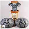 Image 1 : BOX WITH ASSORTED GARDEN DECOR INCL. 2 STONE FACES