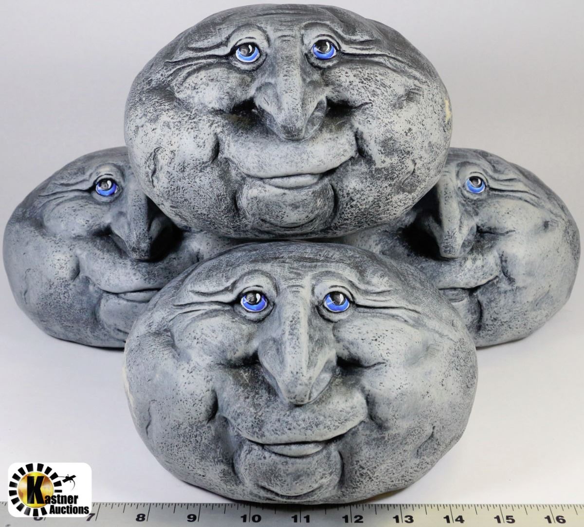Lot Of 4 Stone Faces Garden Decor