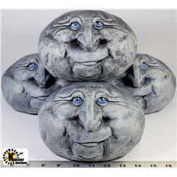 LOT OF 4 STONE FACES GARDEN DECOR