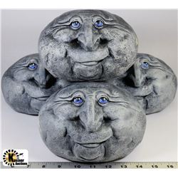 LOT OF 4 STONE FACES GARDEN DECOR