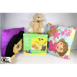 LOT OF GIRLS DORA PILLOWS & SESAME STREET WAFFLE