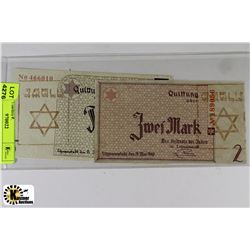 REPLICA OF JEWISH GHETTO BANK NOTES 5 AND 2 MARK