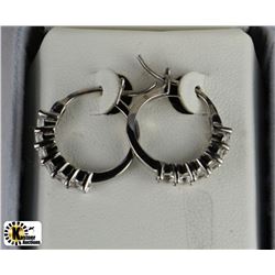 STERLING SILVER GENUINE WHITE TOPAZ HOOP EARRINGS