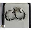 Image 1 : STERLING SILVER GENUINE WHITE TOPAZ HOOP EARRINGS
