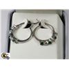 Image 1 : STERLING SILVER SIMULATED EMERALD HOOP EARRINGS