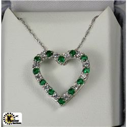 STERLING SILVER SIMULATED EMERALD HEART-SHAPED