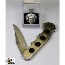 FLAT WITH INDIANHEAD RING AND POCKETKNIFE